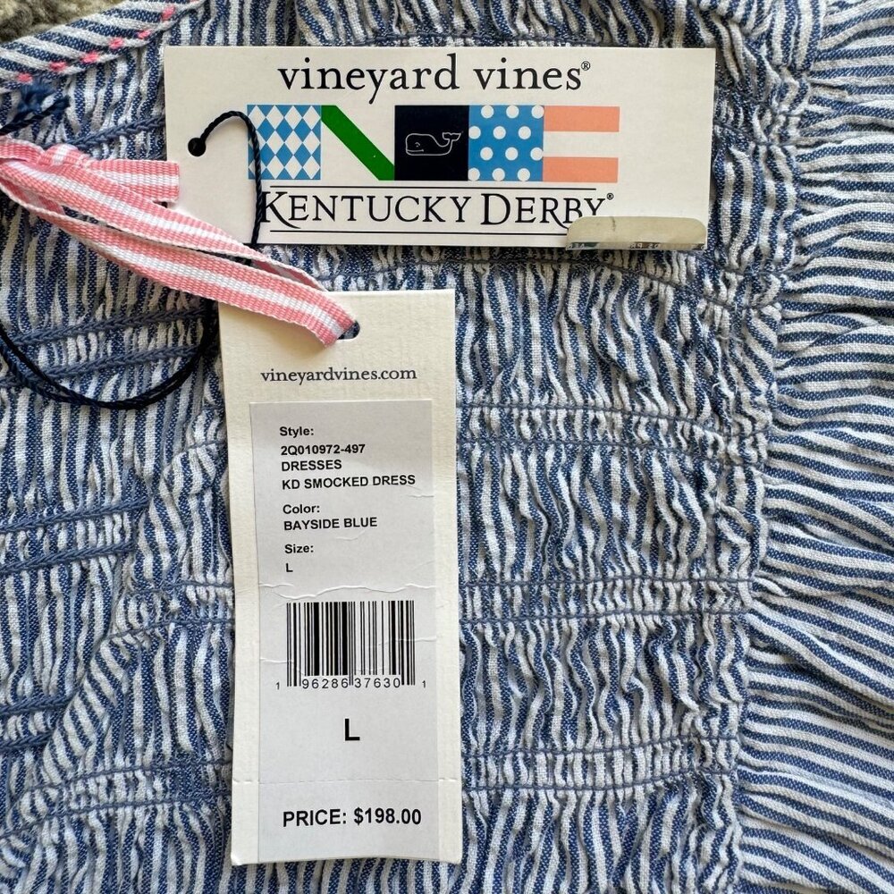 NWT Vineyard Vines x Kentucky Derby Blue & White Stripe Nap Dress Size L - Picture 13 of 14